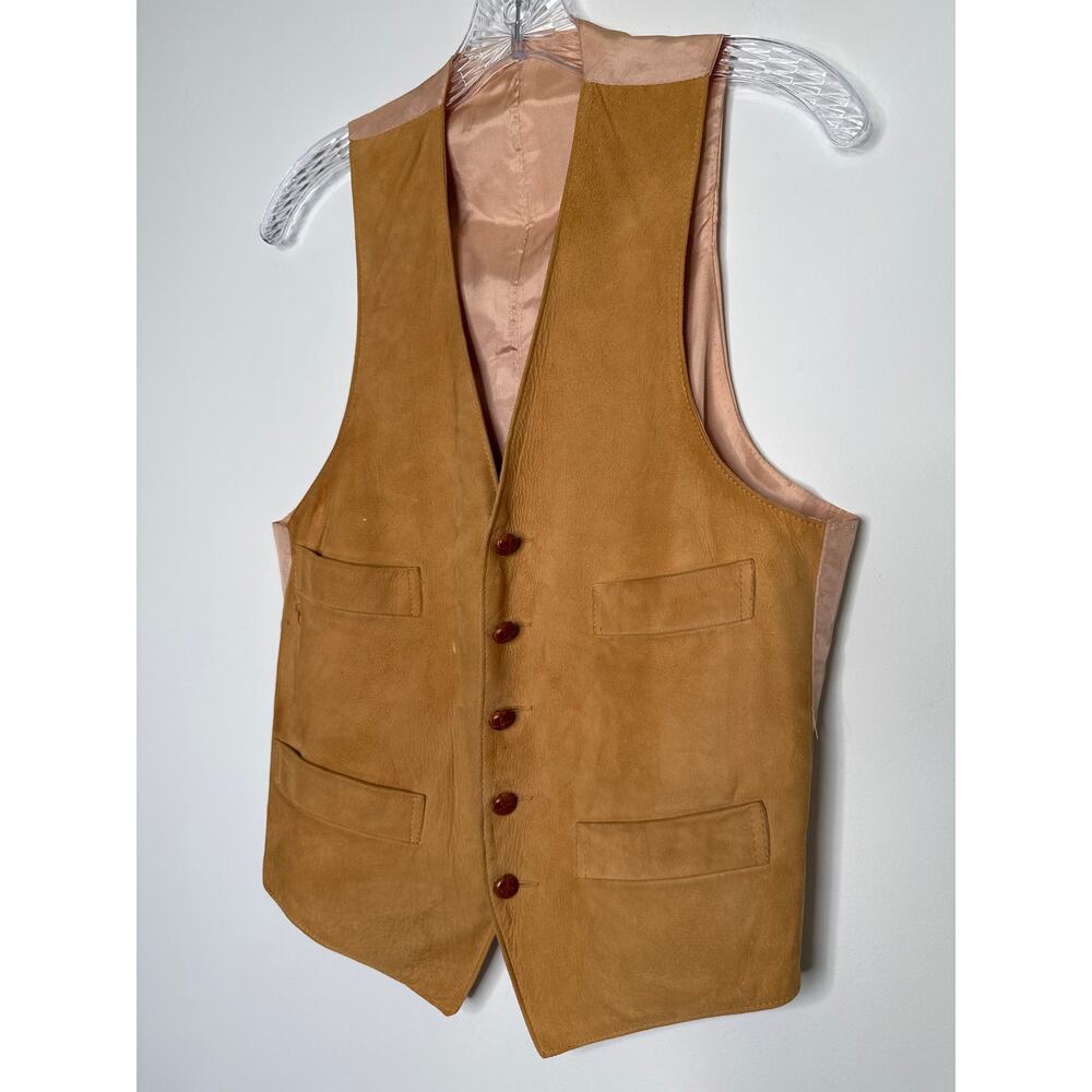 Vintage 1970s Camel Suede Leather Vest Western Boho Small - Picture 8 of 14